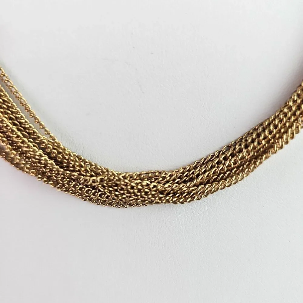 Vintage Multi Strand Tassel Gold Tone Necklace Sarah Coventry Chain Choker 17 in